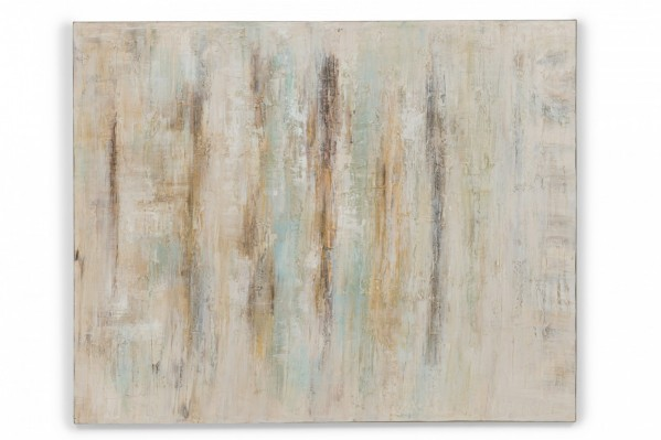 Contemporary Abstract Painting in Beige, Brown, and Green on Unframed Stretched Canvas