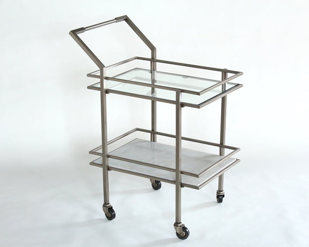 Antique Pewter and White Marble Bar Cart
