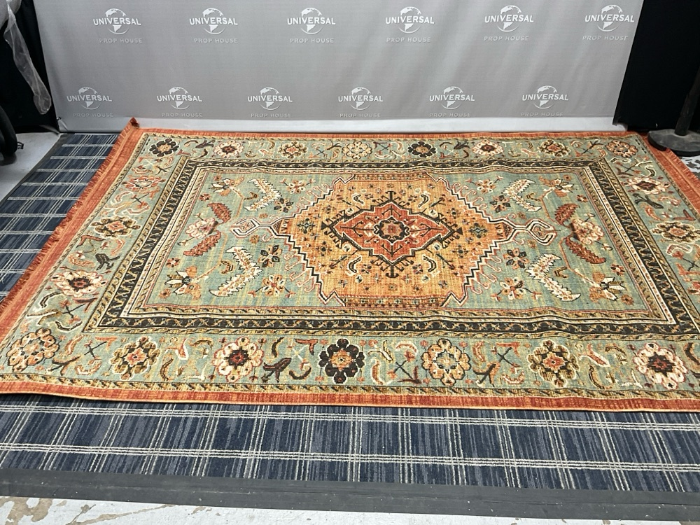 A Machine Made Floral Woven Piece Featuring A Persian Inspired Medallion Pattern In Rust And Green, Drapery, Multi-colored, Green/Gold, Area Rug, RUGS, 10', 7', UNIVERSAL