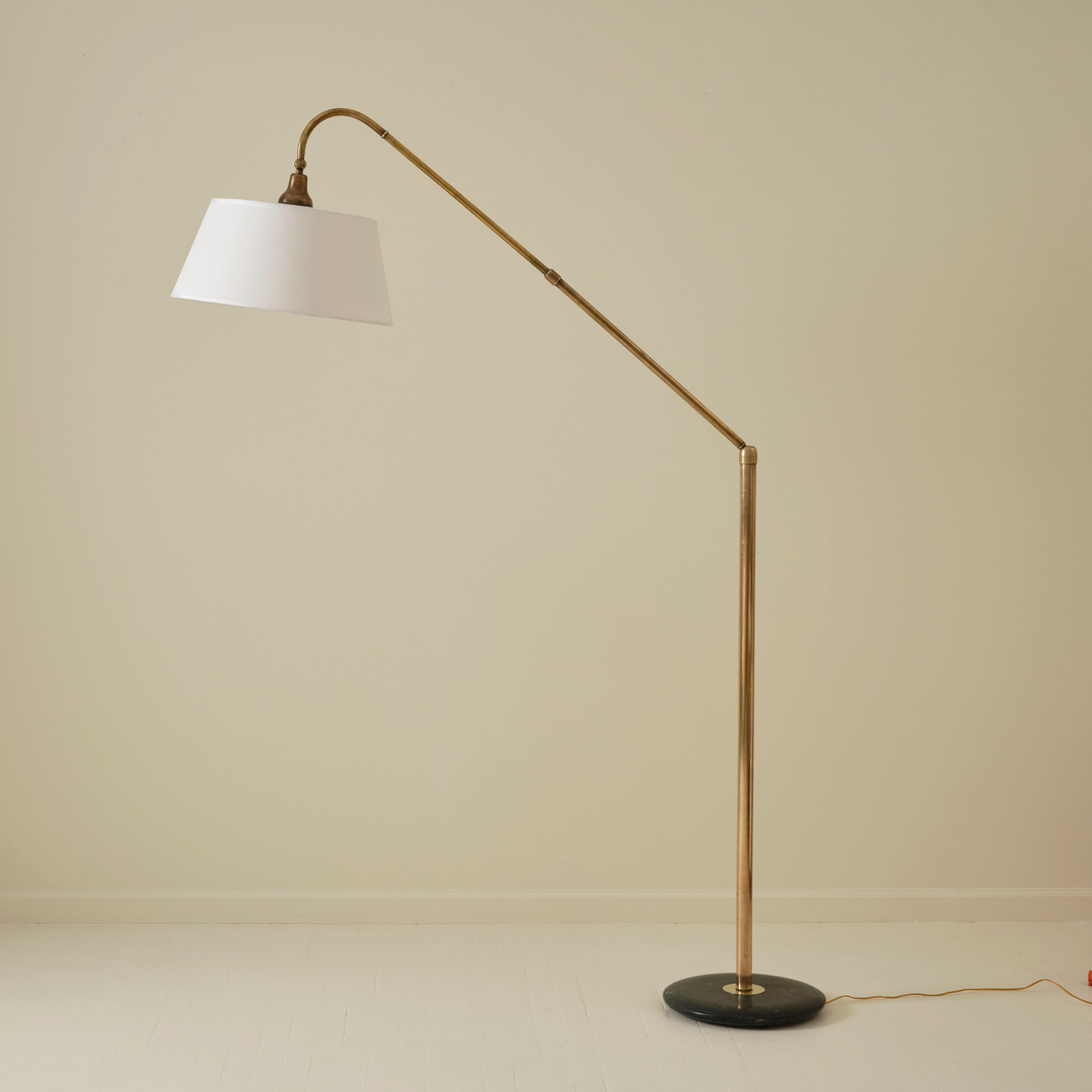 Italian Mid Century Brass Floor Lamp with Marble Base