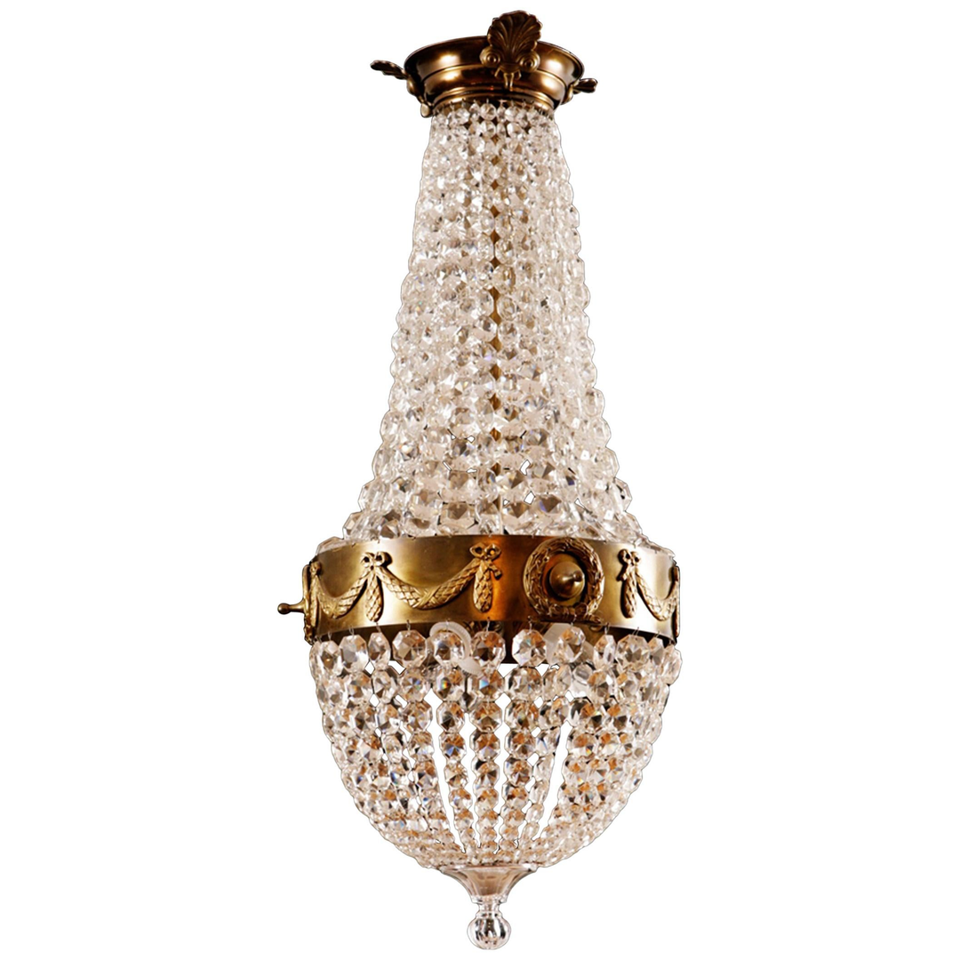 Antique Swedish Art Deco Bag & Tent Crystal Chandelier in the Empire Style