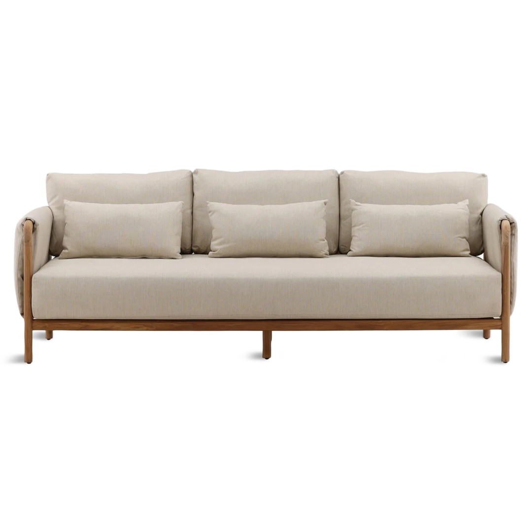 Hermosa Outdoor Teak & Beige Sofa
