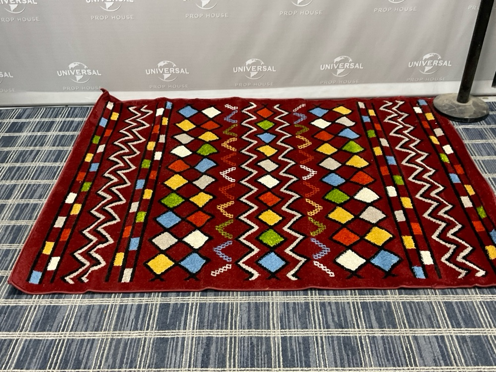 Red Area Rug That Features A Vibrant Moroccan Inpired Diamond Pattern, Drapery, Multi-colored, Burgundy, Area Rug, RUGS, Black, No Visible Wear And Tear, 5', 7', UNIVERSAL