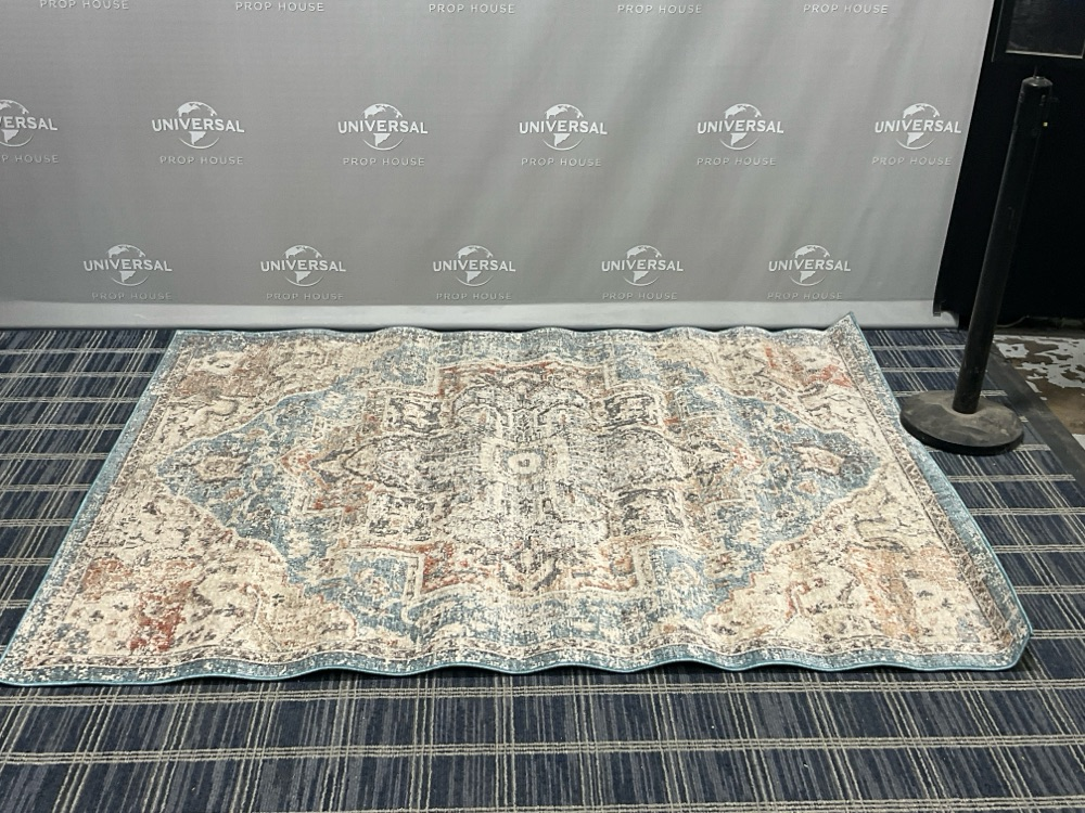 This Area Rug Appears To Be Safavieh Persian Collection Rug With A Distressed Blue And Ivory Traditional Oriental Pattern, Drapery, Multi-colored, Area Rug, RUGS, Normal Wear And Tear, 5.3', 7', UNIVERSAL