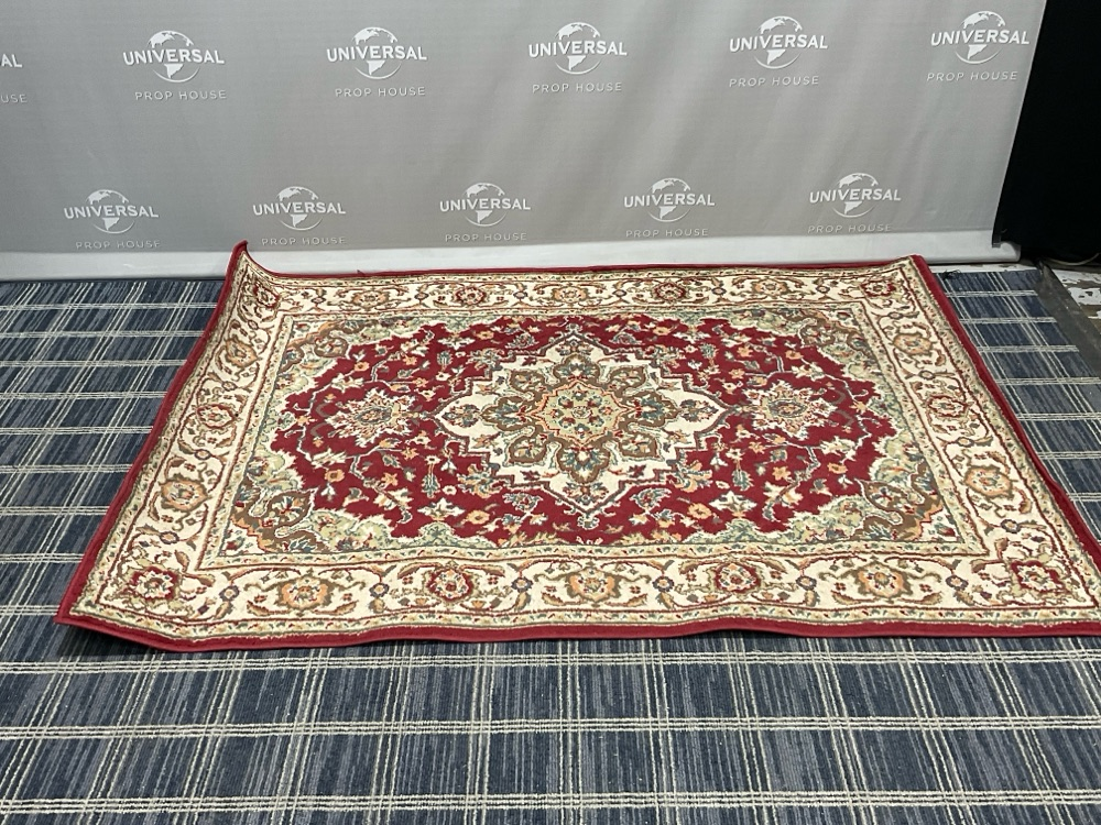 This Traditional Red And Ivory Medallion Area Rug Features An Ornate Central Floral Motif And A Classic Decorative Border, Drapery, Red, Cream, Area Rug, RUGS, Normal Wear And Tear, 7', 5', UNIVERSAL, Floral