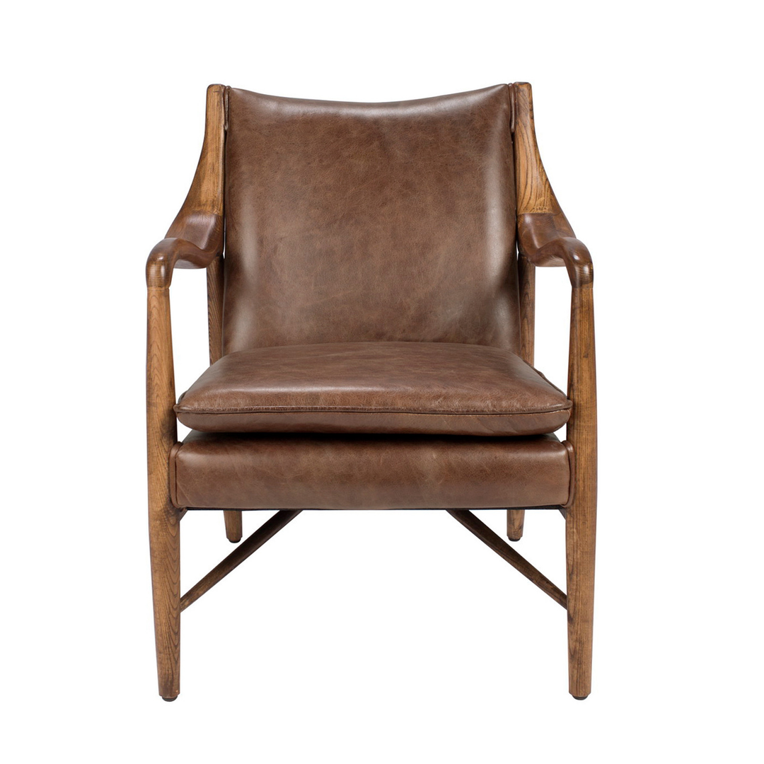 Deco Brown Leather & Wood Chair