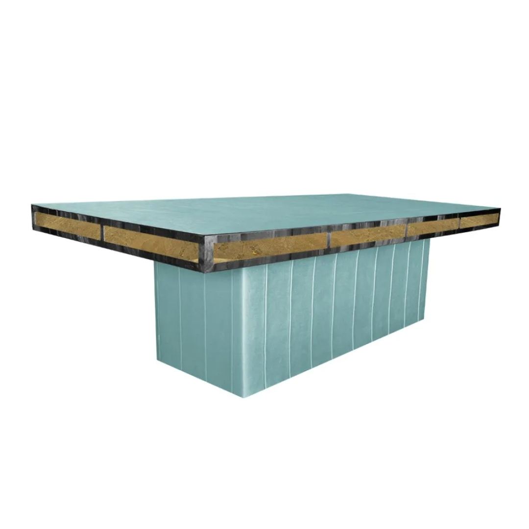 Blackout Plus Dining Table Gold 48"X96" Rectangular Top Dusty Blue