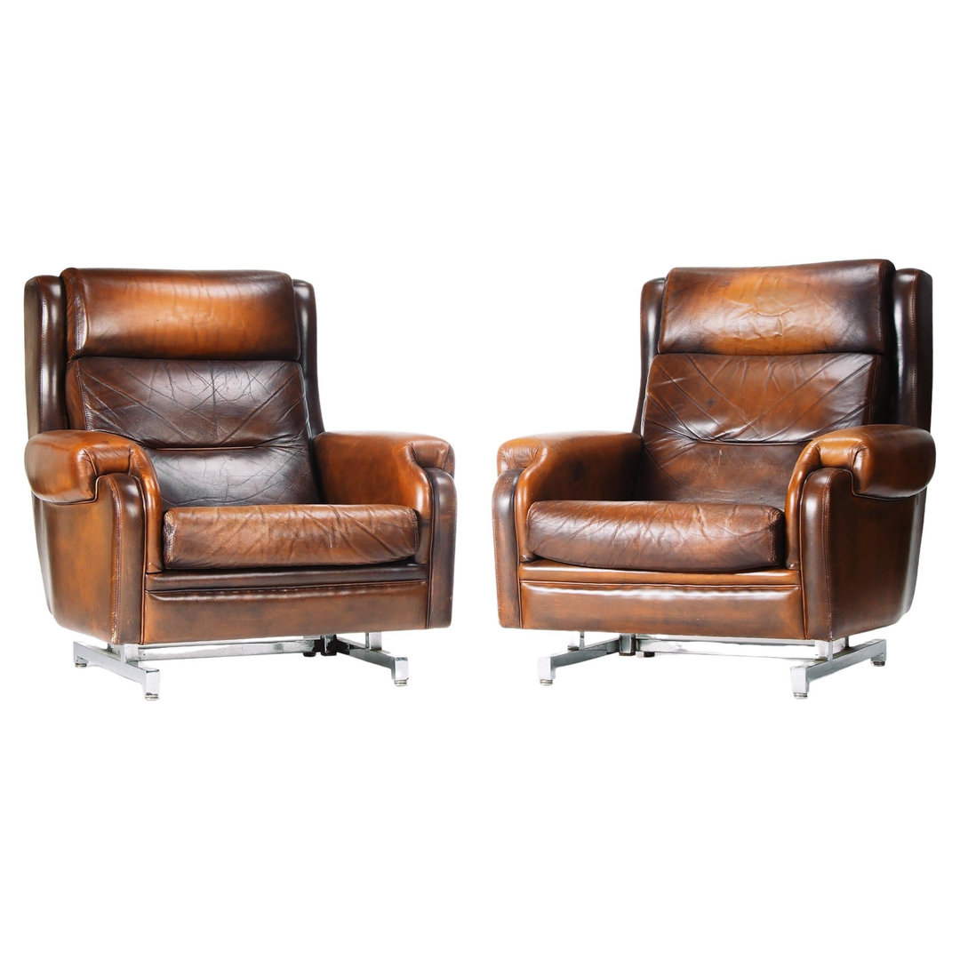 French Leather and Chrome Recliners - Two Available