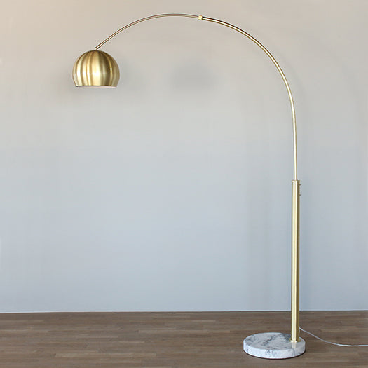 Brass Arc Lamp With Brass Hood Shade And Marble