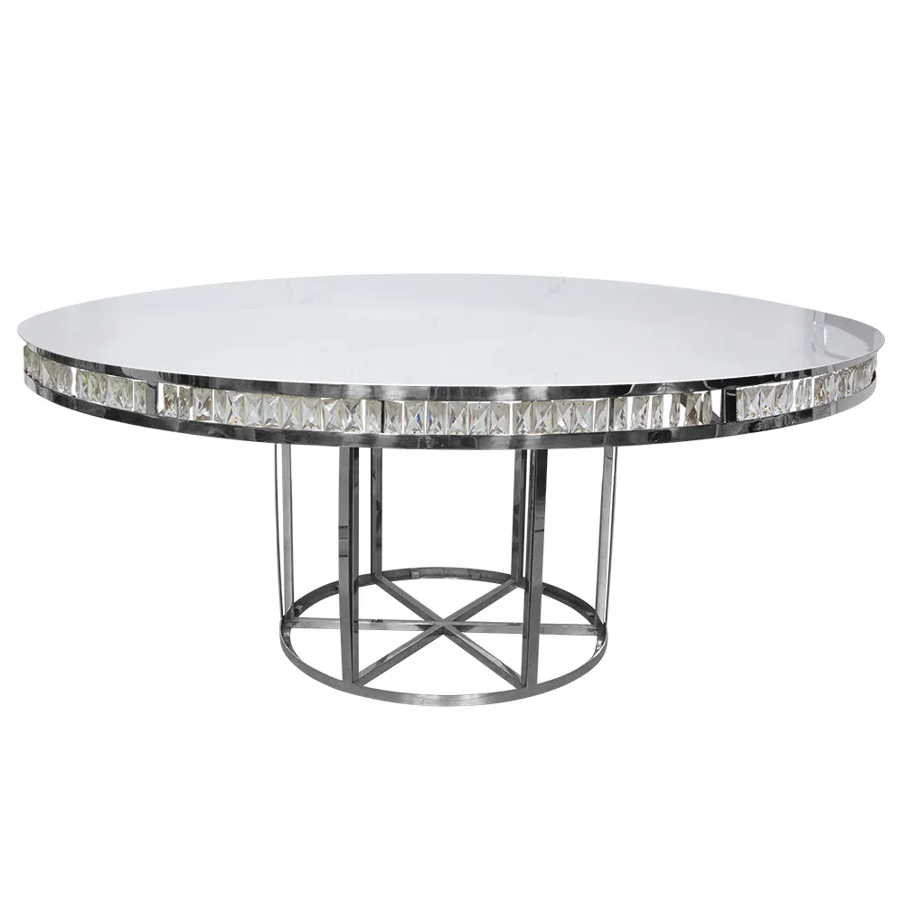 Crystal Tear Dining Table Silver 72” Round White Acrylic