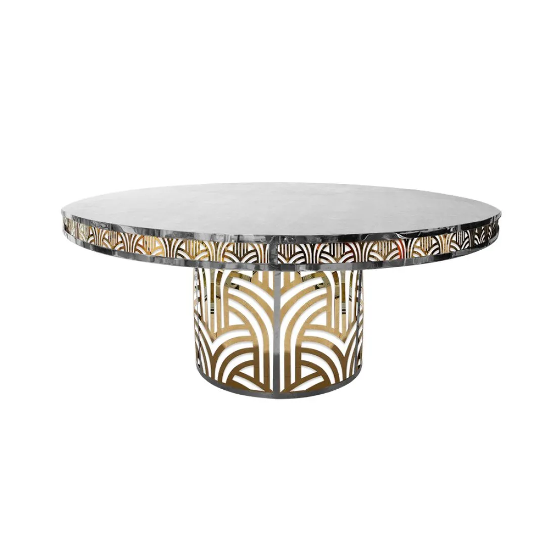 Art Deco Plus Dining Table Rose Gold 72" Round Top White