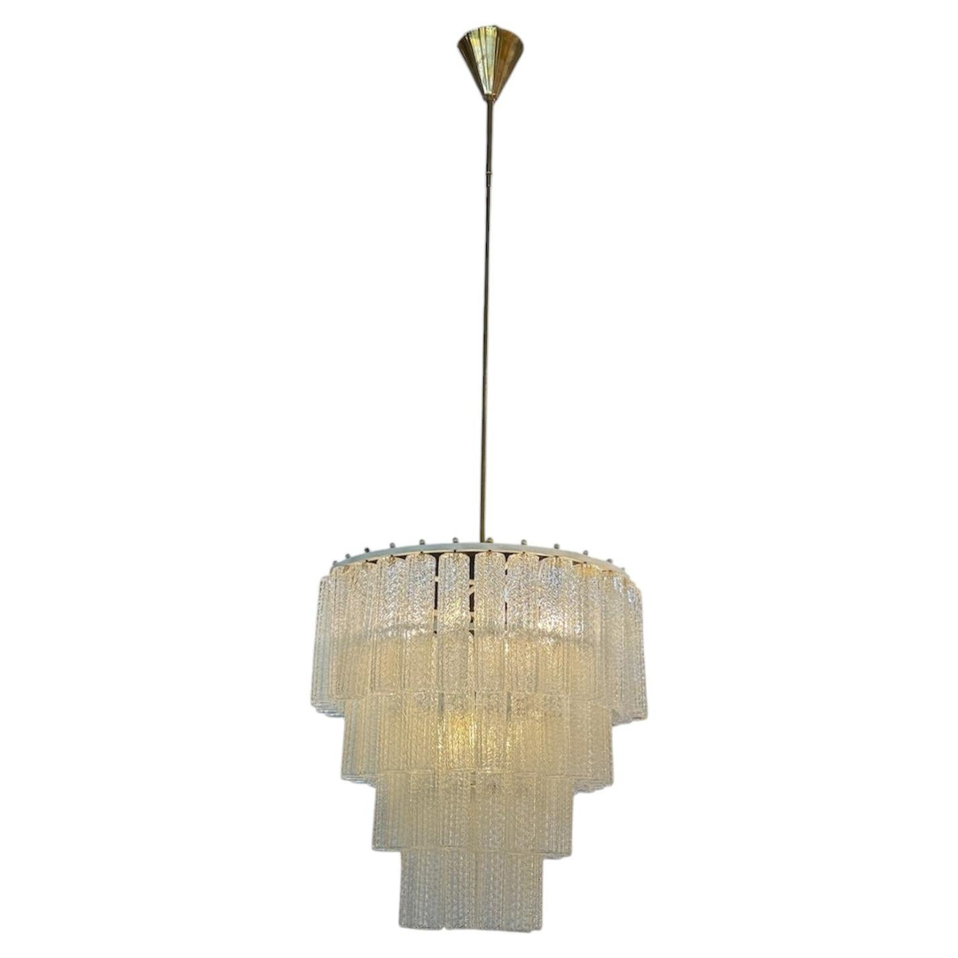 Tiered Textured Murano Glass and Brass Chandelier, 1970s
