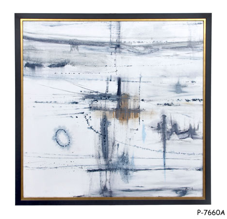 PAINTING: Abstract "Untitled" by E. Reinhardt, Dark Acrylic Splatter on Wood, Matte Black Wood Frame with Inner Gold Liner, 42"W x 42"H CLEARED