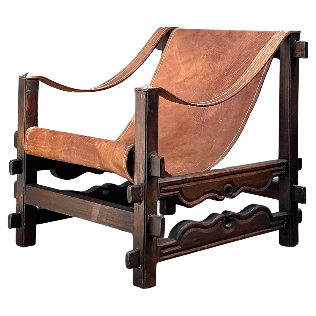 Vintage MCM Leather Sling Lounge Chair