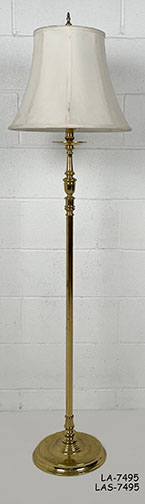 FLOOR LAMP: Traditional, Polished Brass, Large Drip Pan Under Faux Candlestick, Baluster Column, Attached Power Cord, 2 Light Electric S Cluster, Fixed Brass Fitter Post with Tall Polished Brass Spool Finial, 10"W x 10"D x 60-1/2"H