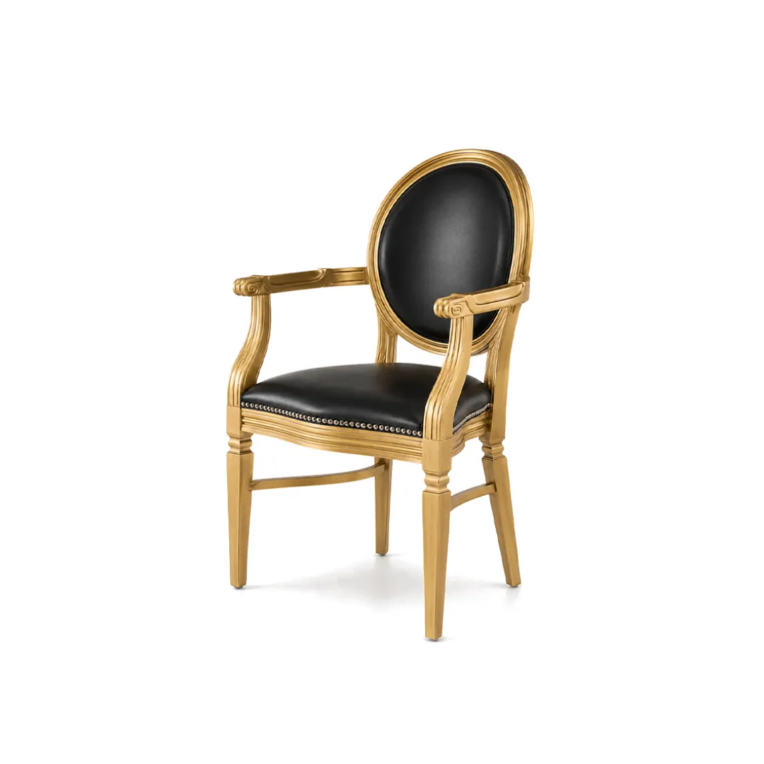 Chandelle Armchair Gold - Cushion Black (Leather)