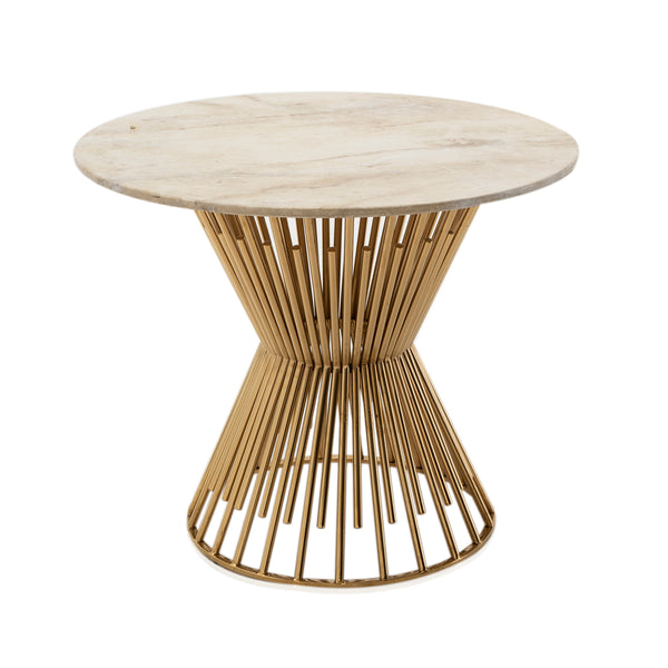 Tan Marble and Gold Large Round Side Table