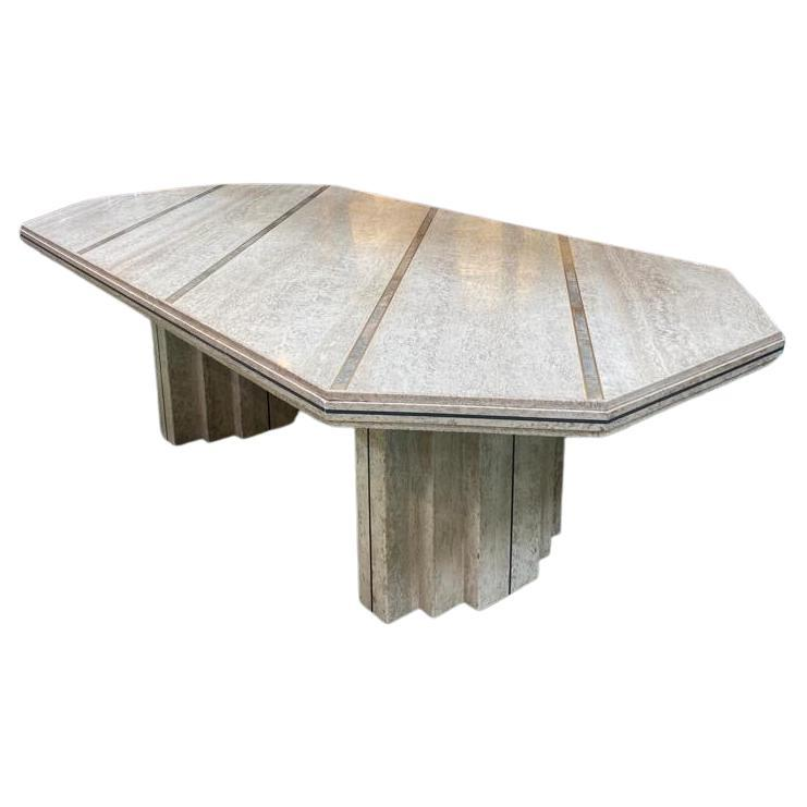 1980s Italian Travertine Dining Table