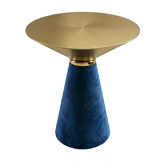 Nefertiti cocktail table – Gold top with navy blue velvet base