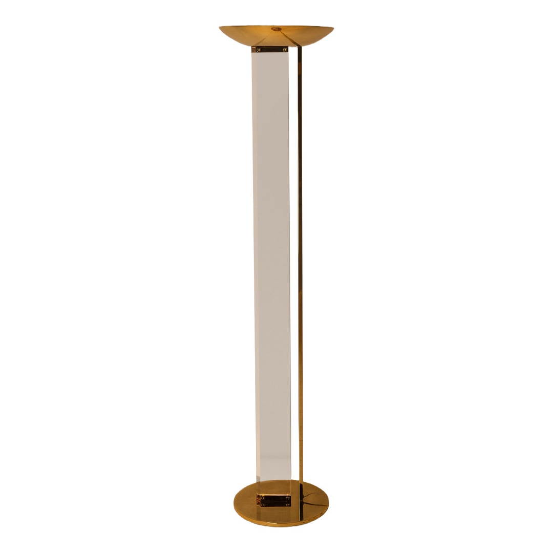 Regency "Uplighter" Floor Lamp in Brass & Lucite, Fredrick Ramond, USA, c. 1986