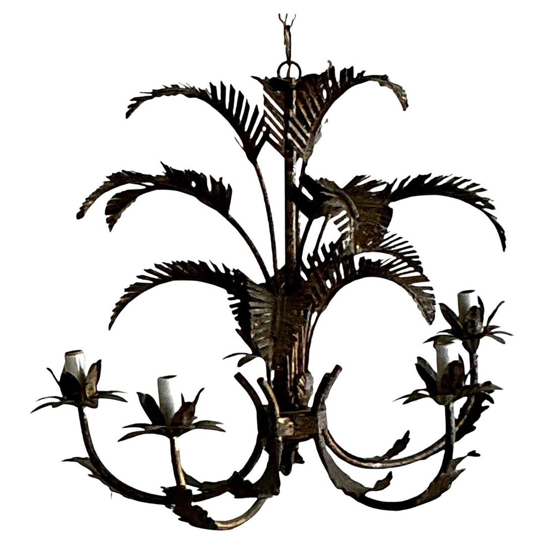 Vintage Regency Tole Punch Cut Palm Chandelier