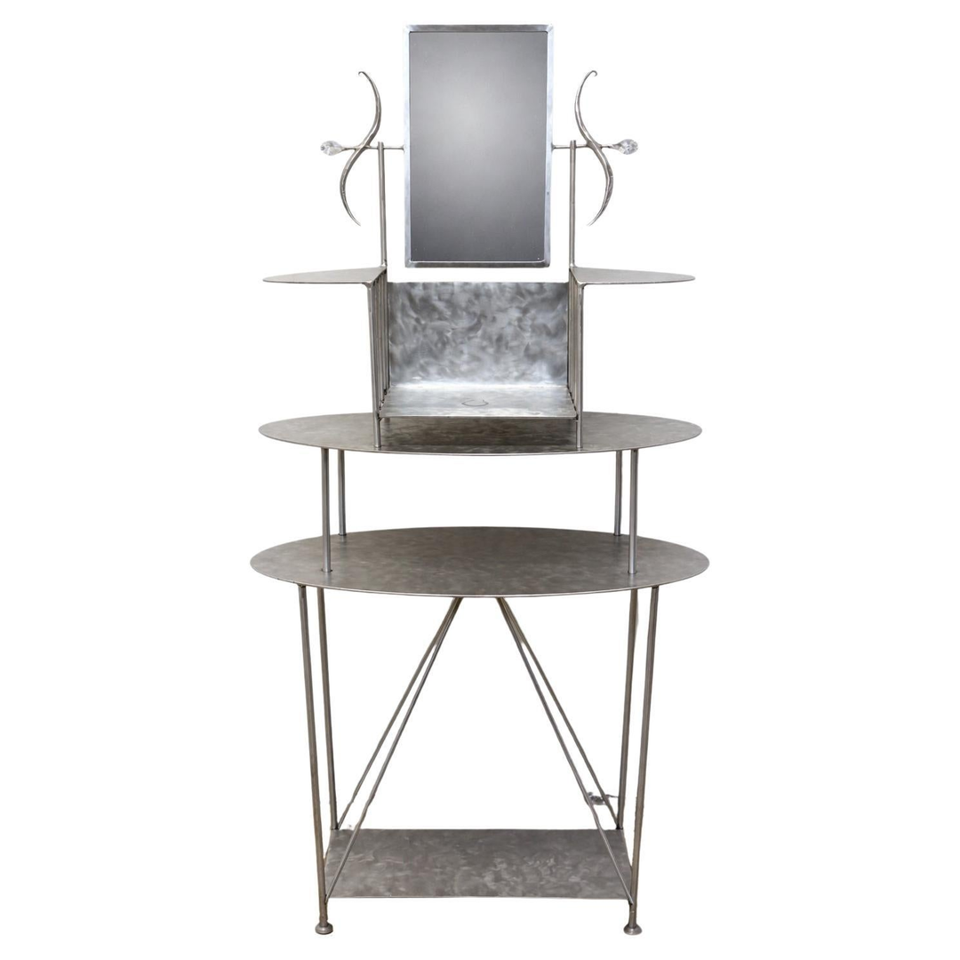 Handcrafted Artisan Entry / Foyer Table or Tall Vanity with Mirror, 1990s