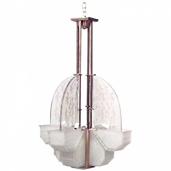 French Art Deco Frosted Glass Chandelier