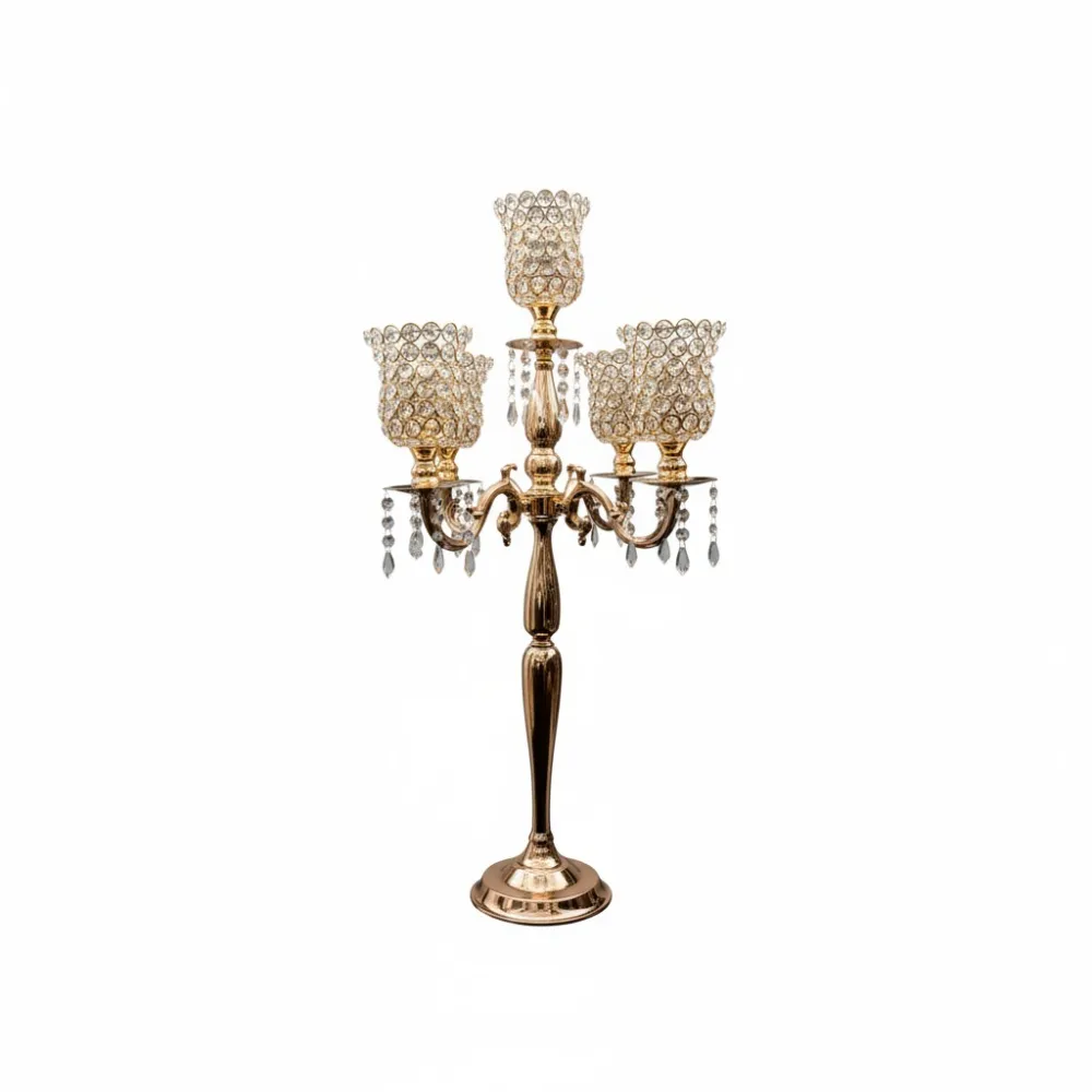 Four Arm Candelabra Crystal Cup (Old Gold) (32")