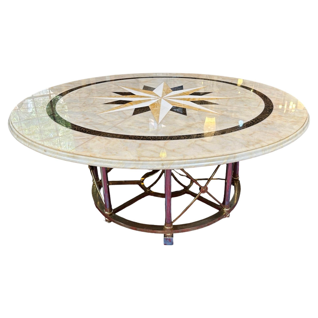 Oversize Midcentury Round Marble Dining Table, 1960s