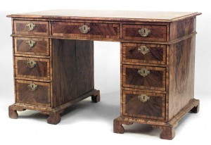 English Georgian Burl Walnut Kneehole Desk