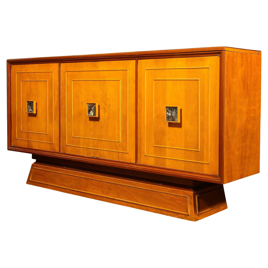 Mid-Century Modernist Bar Cabinet in Book-Matched Walnut with Inset Glass Pulls