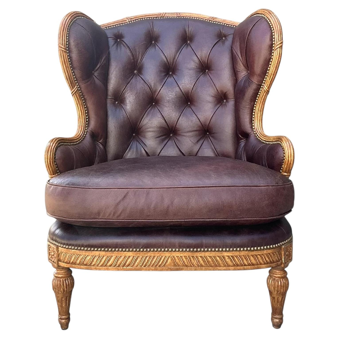 Vintage Tufted Leather Wingback Chair
