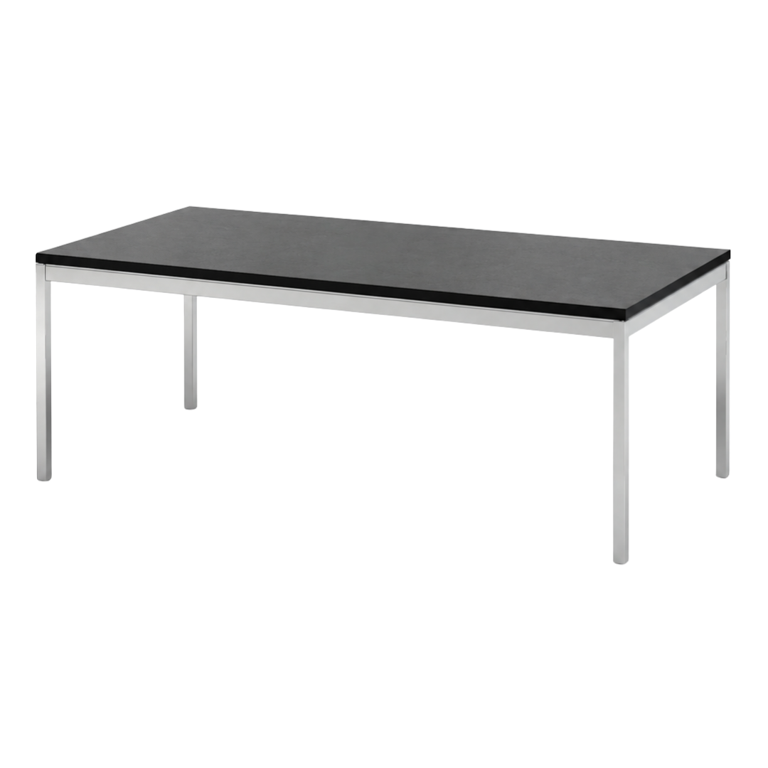 Florence Knoll Rectangular Glass Coffee Table with Polished Chrome Base and Black Glass Top