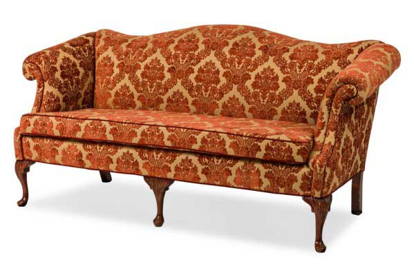 English Georgian Style Red and Gold Damask Sofa
