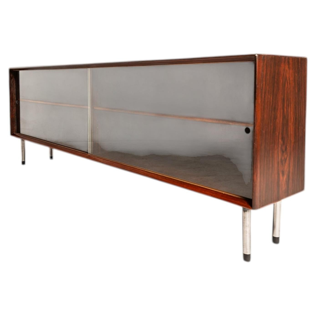Bespoke 6ft Bookcase in Rosewood w/ Glass Sliding Doors, Denmark, c. 1960s