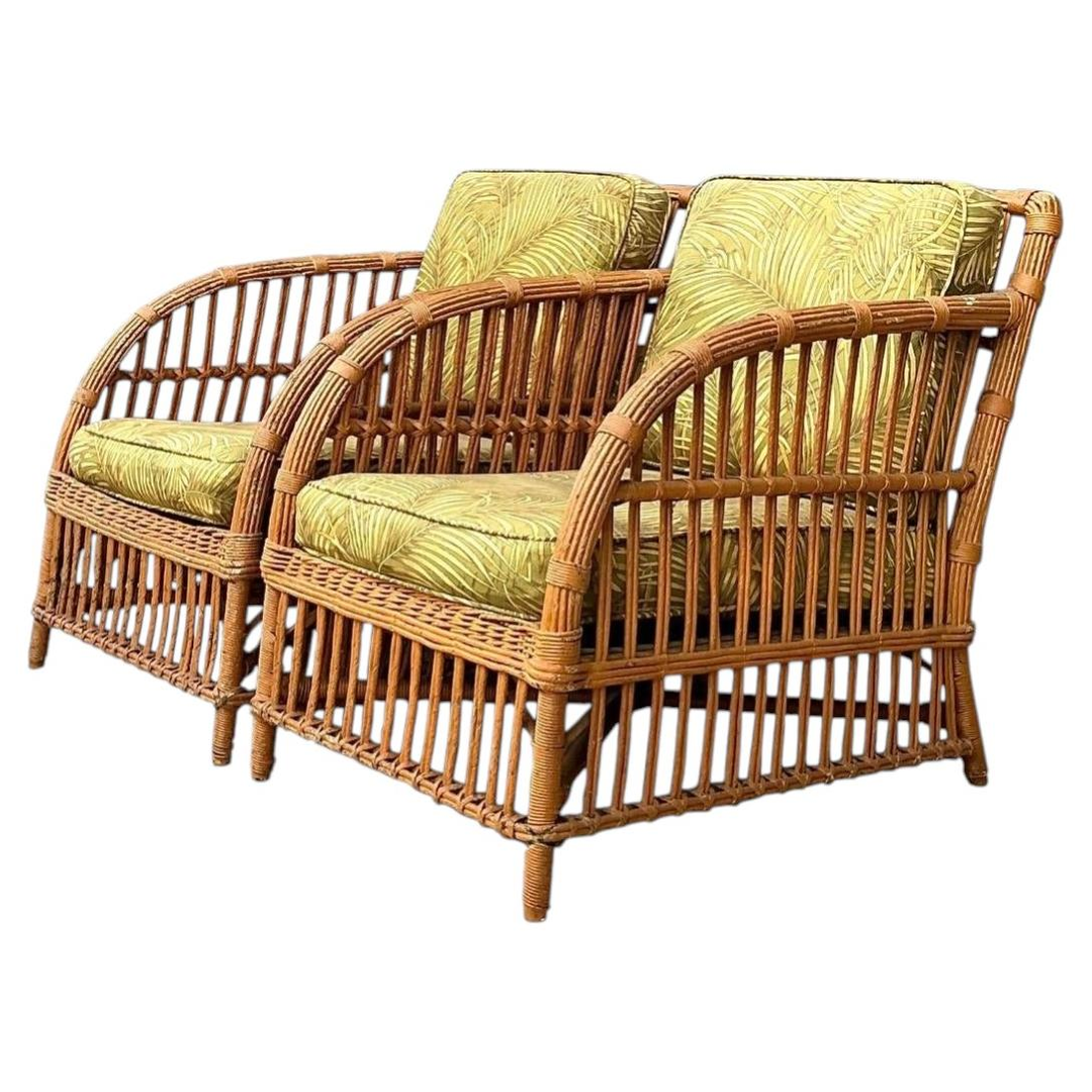 Vintage Stick Rattan Lounge Chairs - A Pair