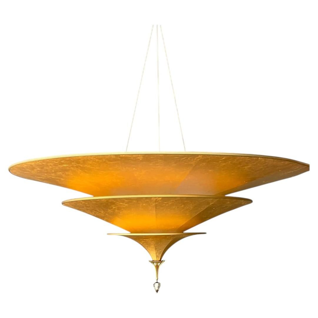 Vintage Italian Fortuny “Icaro” ThreeTiered Gold Fiber Chandelier