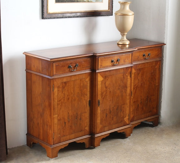 Yew Wood Breakfront Console Cabinet, Circa 1960