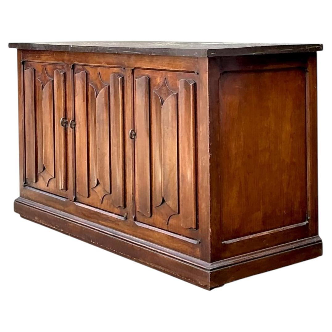 Vintage Carved Walnut Credenza With Slate Top
