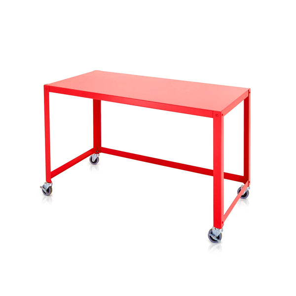 Red Metal Rolling Work Table Desk