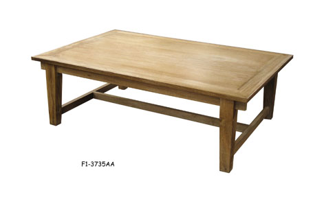 COFFEE TABLE: Contemporary, Rectangular, White Washed Wax Finished Teak, Overhanging Top on Tapered Legs with H stretcher, 52" X 34-1/4" X 17"H.