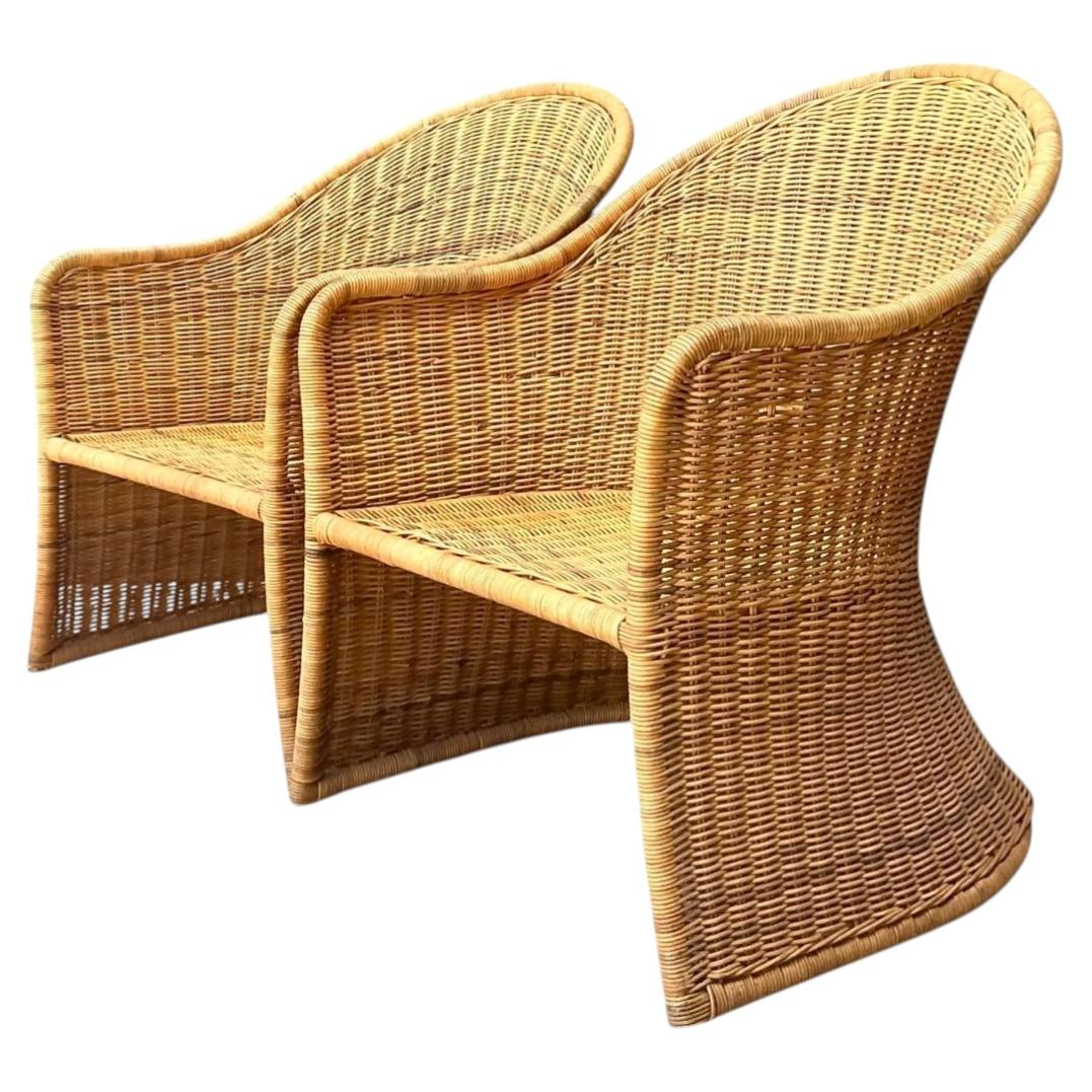 Vintage Rattan Scoop Chairs - A Pair