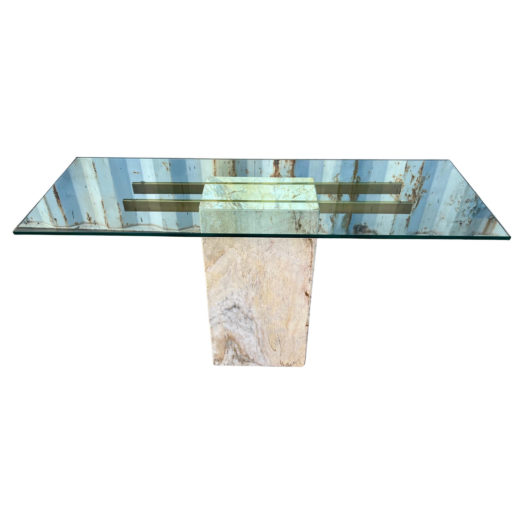 Postmodern Marble and Brass Console Table in the Artedi Style. Circa 1980s
