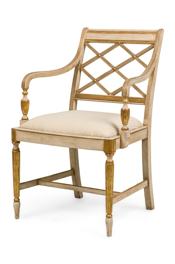 Italian Neo-Classic style (reproduction) cream painted and gilt trim armchair