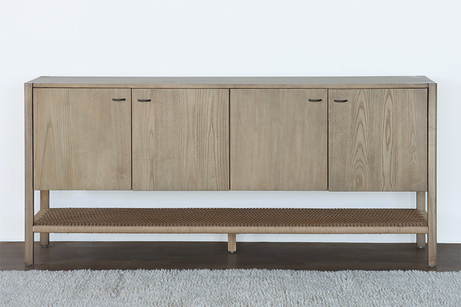 Danish Style Ash Long Sideboard with Woven Shelf