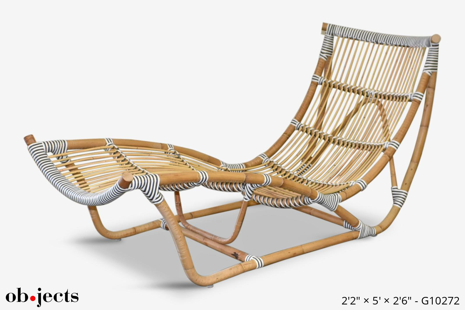 Chaise Lounge Brown/White Woven Bamboo Frame
