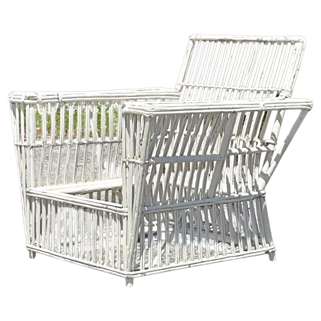 Vintage Coastal Stick Rattan Lounge Chair After Bielecky Brothers