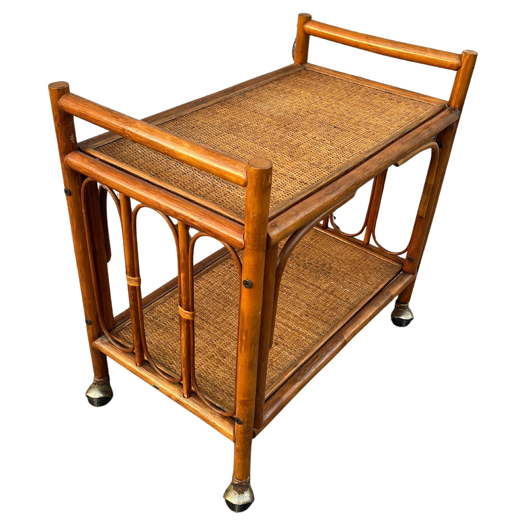 Coastal Style Rattan Dry Bar/ Serving Cart. Circa 1970s