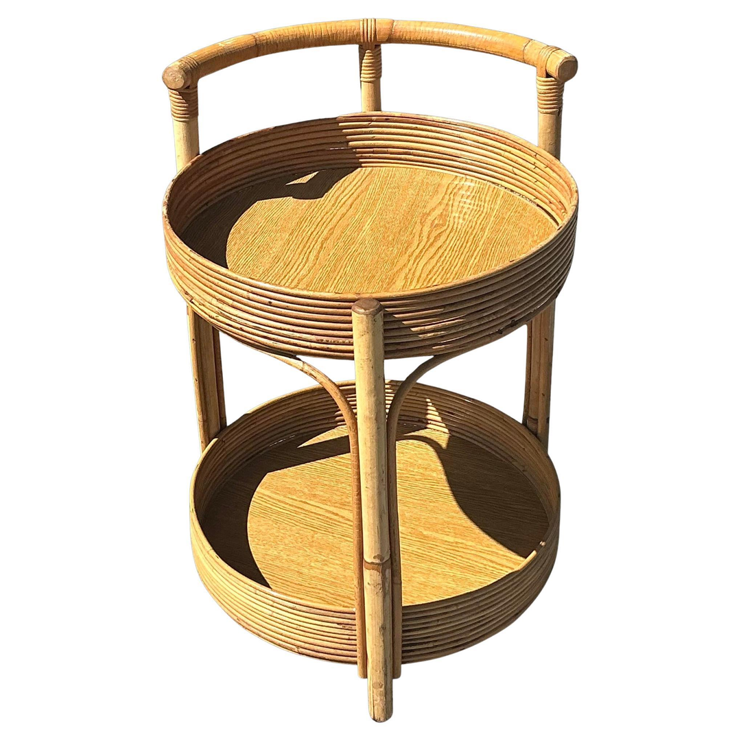 Vintage Coastal Pencil Reed Round Bar Cart