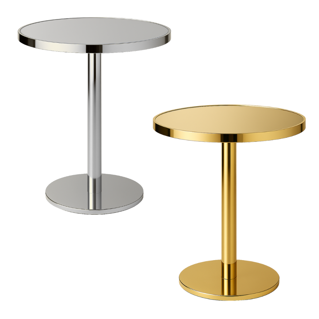Kyoto high table – Full mirrored metal top and base